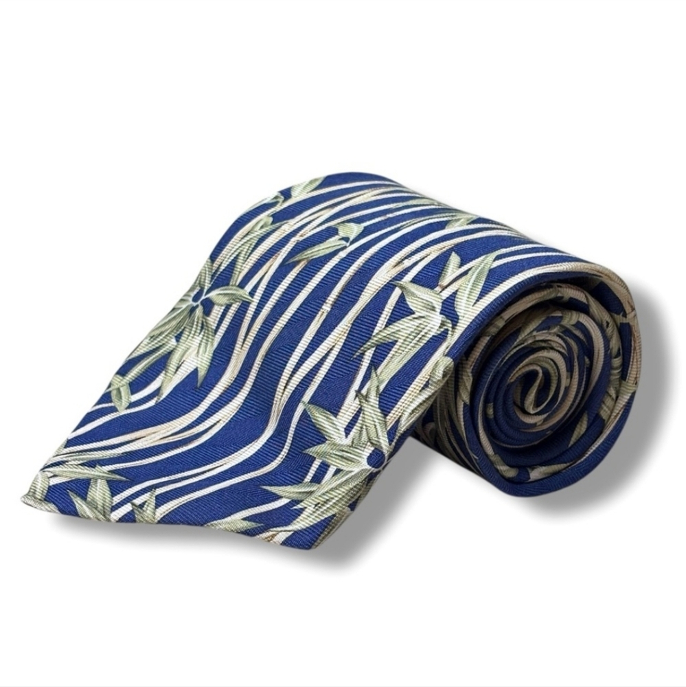 TOMMY BAHAMA Blue Silk Print Tie Bamboo Pattern